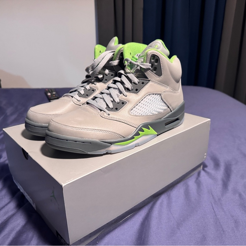 Air Jordan 5 Retro Grey and Green “Greenbean” Sneakers